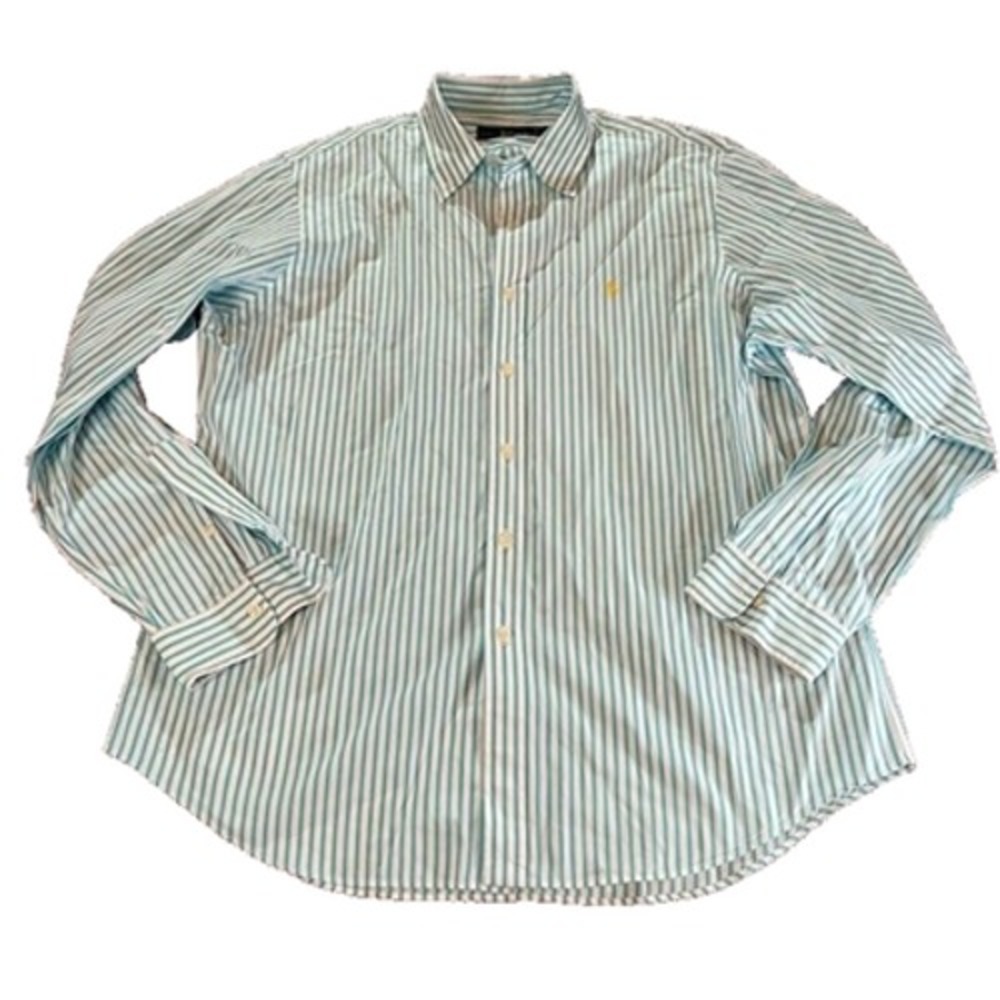 Ralph Lauren Mens Button Down Shirt Striped Classic Fit Pony Blue White Size XL